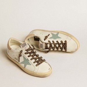 Golden Goose Super-Star Sneakers With Gray Glitter Star And Nude Leather Heel Tab GWF00101.F005128.11650