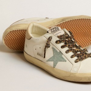 Golden Goose Super-Star Sneakers With Gray Glitter Star And Nude Leather Heel Tab GWF00101.F005128.11650