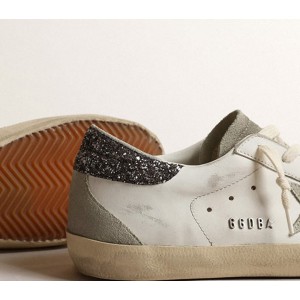 Golden Goose Super-Star Sneakers With Gray Star And Dark Gray Glitter Heel Tab GWF00102.F004108.11166