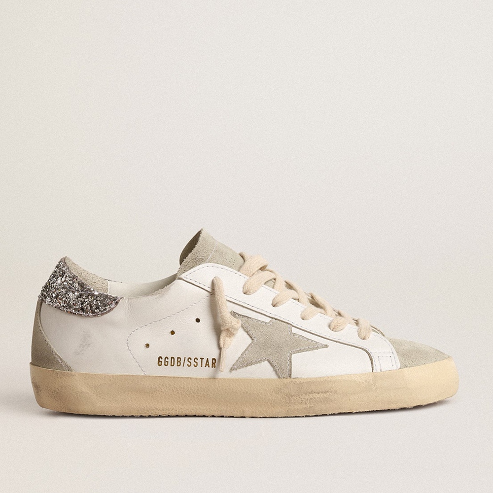 Golden Goose Super-Star Sneakers With Gray Star And Silver Glitter Heel Tab GWF00102.F004712.10273