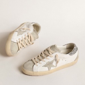 Golden Goose Super-Star Sneakers With Gray Star And Silver Glitter Heel Tab GWF00102.F004712.10273