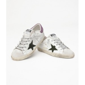 Golden Goose Super-Star Sneakers With Green Snake-print Suede Star And Purple Heel Tab GWF00101.F001665.10655