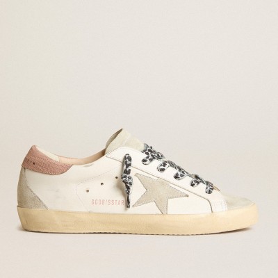 Golden Goose Super-Star Sneakers With Ice-gray Star And Pink Lizard-print Heel Tab GWF00102.F005923.11868