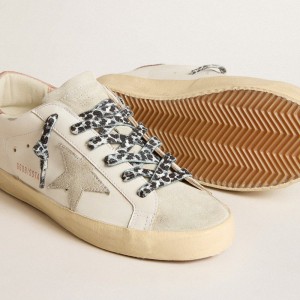 Golden Goose Super-Star Sneakers With Ice-gray Star And Pink Lizard-print Heel Tab GWF00102.F005923.11868