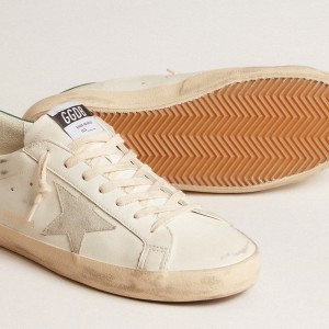 Golden Goose Super-Star Sneakers With Ice-gray Suede Star And Green Leather Heel Tab GMF00101.F005770.10802