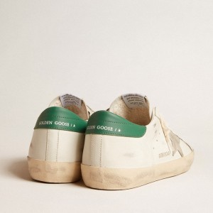 Golden Goose Super-Star Sneakers With Ice-gray Suede Star And Green Leather Heel Tab GMF00101.F005770.10802