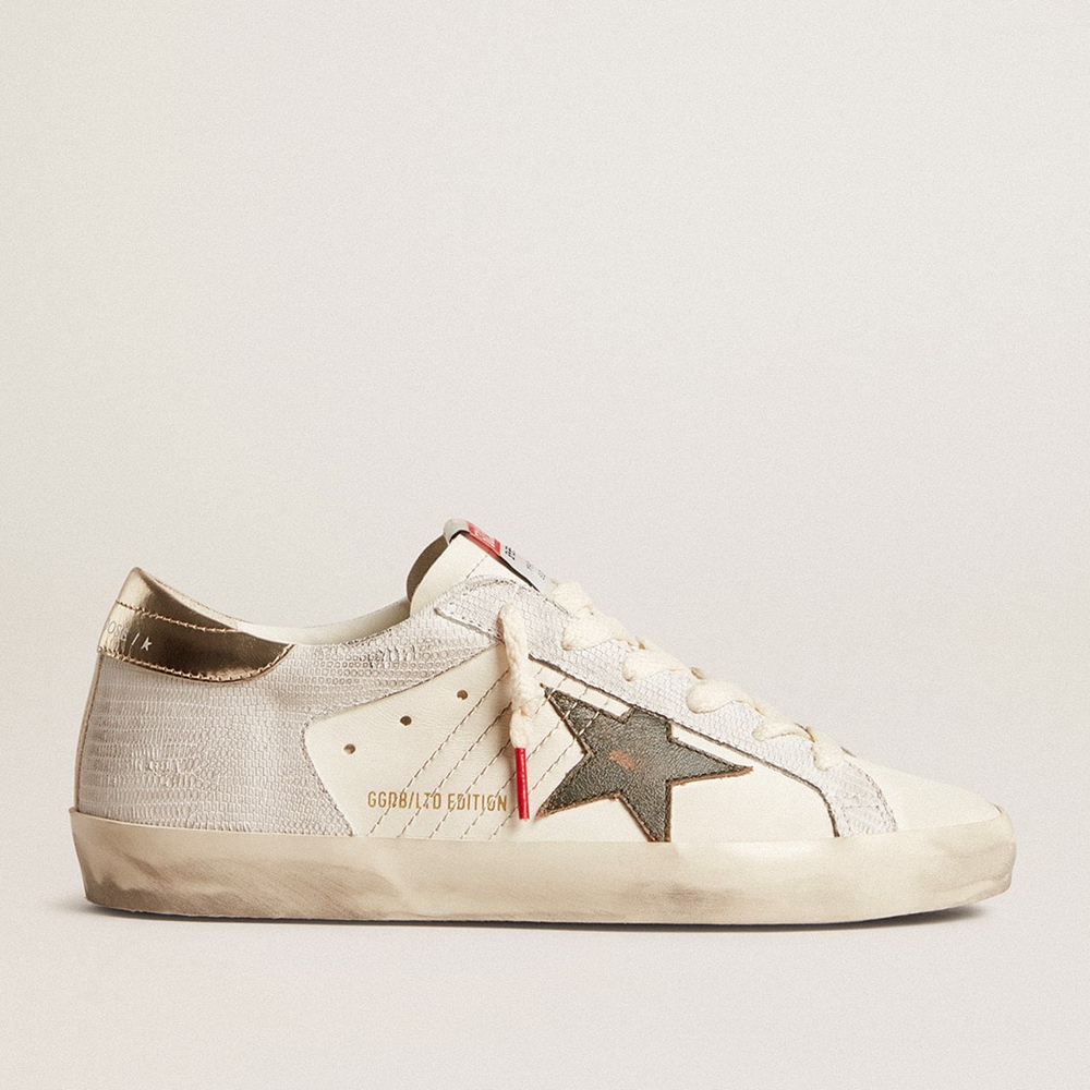 Golden Goose Super-Star Sneakers With Lizard Print With Green Star And Platinum Heel Tab GWF00103.F005884.11862