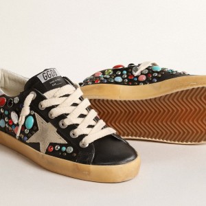 Golden Goose Super-Star Sneakers With Multicolored Studs And Beige Suede Star GWF00101.F004635.82309