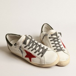 Golden Goose Super-Star Sneakers With Red Suede Star And Green Leather Heel Tab GMF00102.F003987.11357