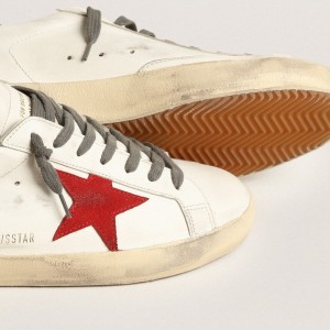 Golden Goose Super-Star Sneakers With Red Suede Star And Green Leather Heel Tab GMF00102.F003987.11357