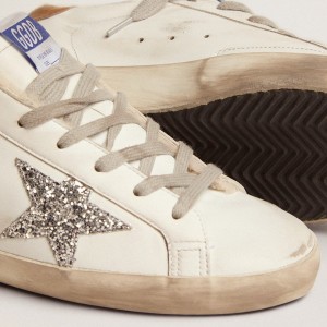 Golden Goose Super-Star Sneakers With Shearling Lining And Silver Glitter Star GWF00101.F002695.10942