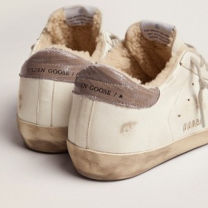 Golden Goose Super-Star Sneakers With Shearling Lining And Silver Glitter Star GWF00101.F002695.10942