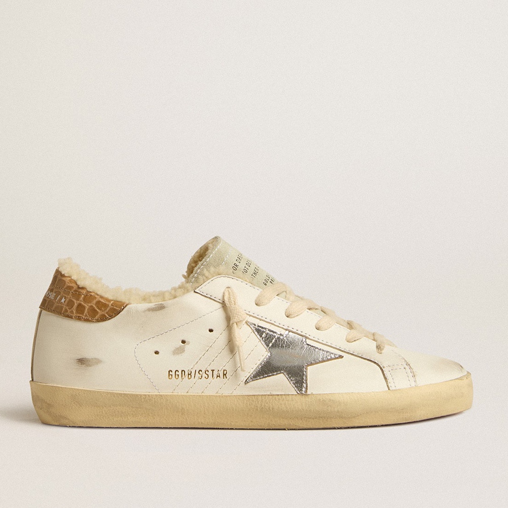 Golden Goose Super-Star Sneakers With Silver Leather Star And Crocodile-print Leather Heel Tab GWF00101.F005174.11662