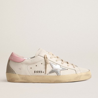 Golden Goose Super-Star Sneakers With Silver Leather Star And Pink Heel Tab GWF00102.F004662.11531