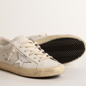 Golden Goose Super-Star Sneakers With Silver Leather Star And Pink Heel Tab GWF00102.F004662.11531