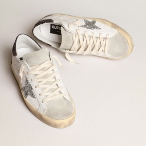 Golden Goose Super-Star Sneakers With Silver Star And Brown Glitter Heel Tab GWF00102.F003971.11353