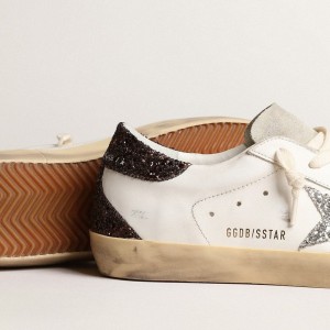 Golden Goose Super-Star Sneakers With Silver Star And Brown Glitter Heel Tab GWF00102.F003971.11353