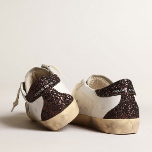 Golden Goose Super-Star Sneakers With Silver Star And Brown Glitter Heel Tab GWF00102.F003971.11353