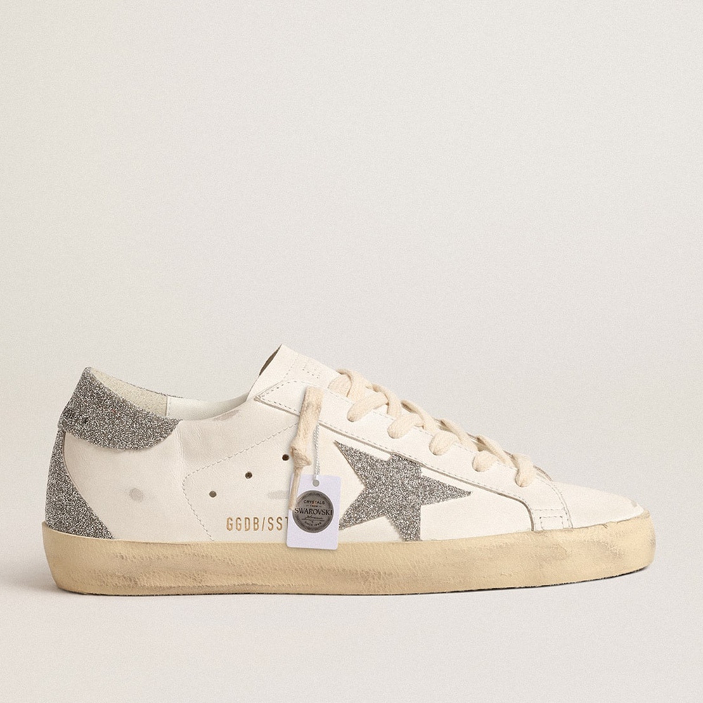 Golden Goose Super-Star Sneakers With Silver Swarovski Crystal Star And Heel Tab GWF00102.F004688.80185