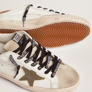 Golden Goose Super-Star Sneakers With Star Sneakers In Olive Green Canvas GMF00101.F002709.10947