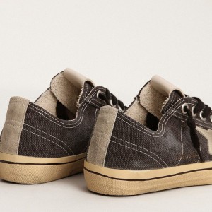 Golden Goose V-Star LTD Sneakers In Black Canvas With Ice-gray Star And Heel GWF00129.F003088.90184