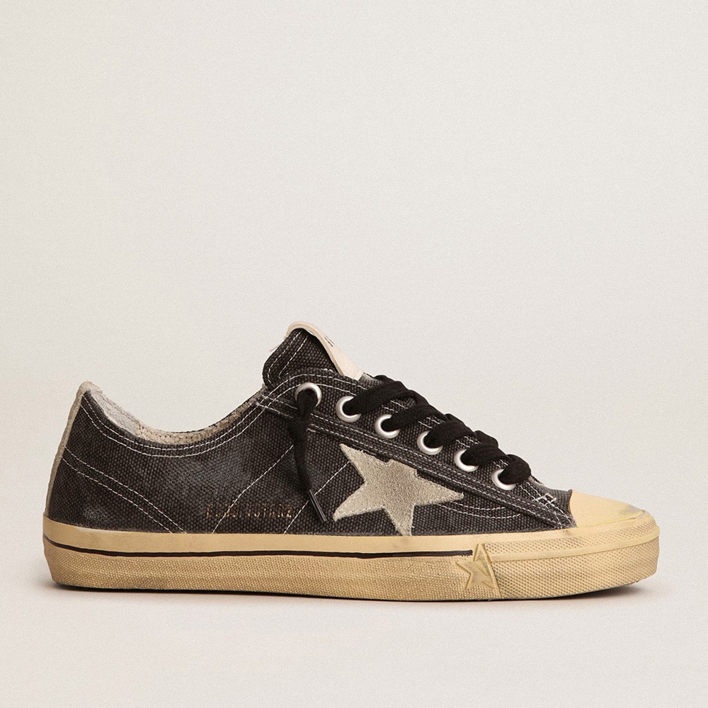 Golden Goose V-Star LTD Sneakers In Black Canvas With Ice-gray Star And Heel Tab GMF00129.F003088.90184