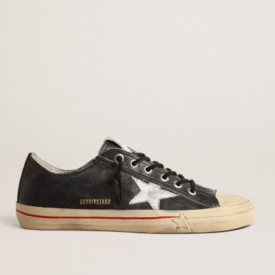 Golden Goose V-Star LTD Sneakers In Blue Leather With Silver Metallic Leather Star GMF00129.F004630.50580