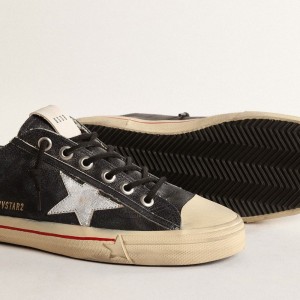 Golden Goose V-Star LTD Sneakers In Blue Leather With Silver Metallic Leather Star GMF00129.F004630.50580