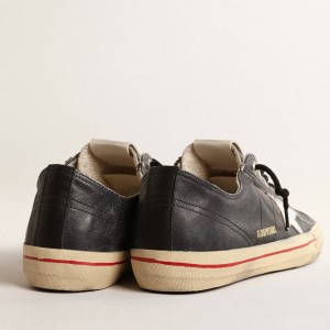 Golden Goose V-Star LTD Sneakers In Blue Leather With Silver Metallic Leather Star GMF00129.F004630.50580