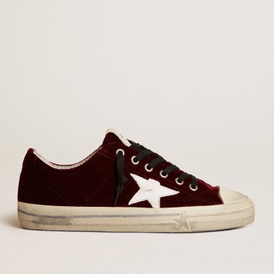 Golden Goose V-Star LTD Sneakers In Burgundy Velvet With White Leather Star GMF00129.F005056.82469