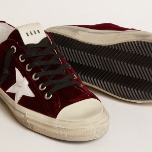 Golden Goose V-Star LTD Sneakers In Burgundy Velvet With White Leather Star GMF00129.F005056.82469