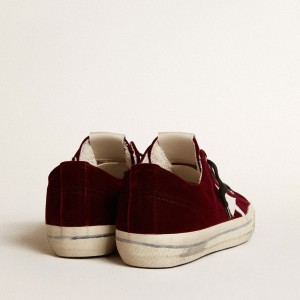 Golden Goose V-Star LTD Sneakers In Burgundy Velvet With White Leather Star GMF00129.F005056.82469