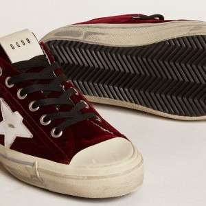 Golden Goose V-Star LTD Sneakers In Burgundy Velvet With White Leather Star GWF00129.F005056.82469