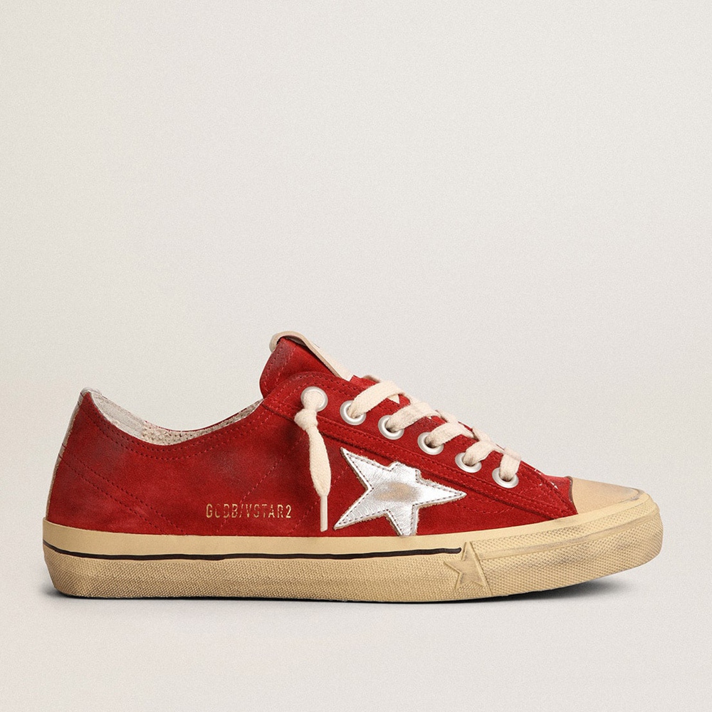 Golden Goose V-Star LTD Sneakers In Dark Red Suede With Silver Star And Heel Tab GMF00129.F003090.40394