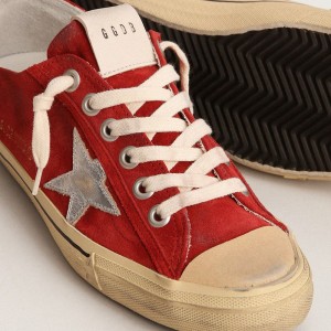 Golden Goose V-Star LTD Sneakers In Dark Red Suede With Silver Star And Heel Tab GMF00129.F003090.40394