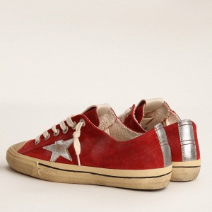 Golden Goose V-Star LTD Sneakers In Dark Red Suede With Silver Star And Heel Tab GMF00129.F003090.40394