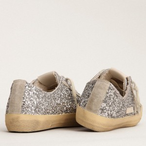 Golden Goose V-Star LTD Sneakers In Silver Glitter With Ice-gray Suede Star GWF00129.F003085.70136