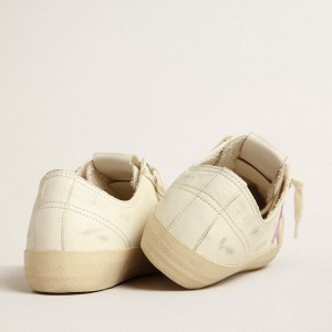 Golden Goose V-Star Sneakers In Beige Nappa Leather With Old-rose Suede Star GWF00129.F004059.15418