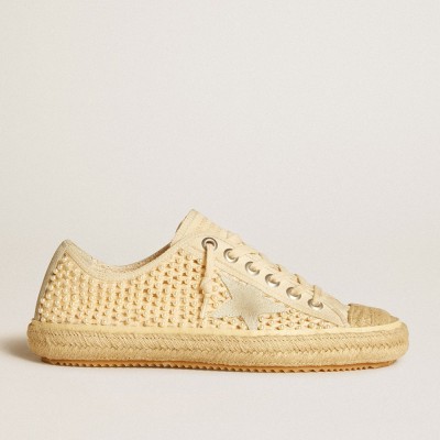 Golden Goose V-Star Sneakers In Canvas With All-over Pearls And Raffia GWF00129.F006391.15408