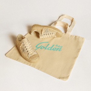 Golden Goose V-Star Sneakers In Canvas With All-over Pearls And Raffia GWF00129.F006391.15408