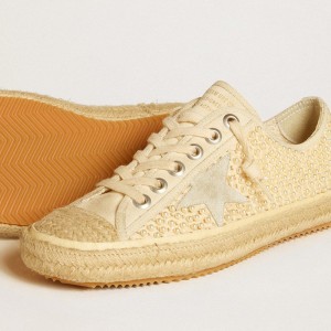 Golden Goose V-Star Sneakers In Canvas With All-over Pearls And Raffia GWF00129.F006391.15408