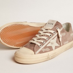 Golden Goose V-Star Sneakers In Dove-gray Suede With Light Gray Leather Star GWF00129.F005902.55597