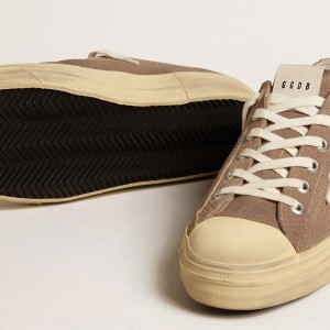 Golden Goose V-Star Sneakers In Dove-gray Suede With White Nappa Leather Star GMF00129.F005291.60481