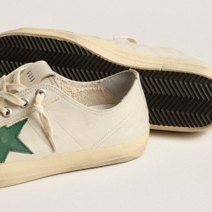 Golden Goose V-Star Sneakers In Glossy Leather With Green Leather Star GMF00129.F004023.10502