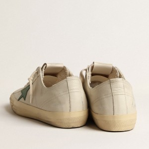 Golden Goose V-Star Sneakers In Glossy Leather With Green Leather Star GMF00129.F004023.10502