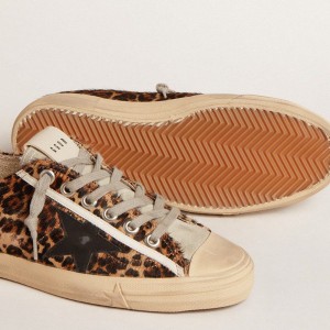 Golden Goose V-Star Sneakers In Leopard Pony Skin With Black Leather Star And Heel Tab GWF00129.F005030.81629