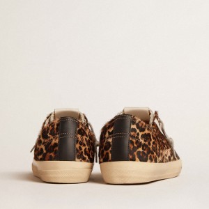 Golden Goose V-Star Sneakers In Leopard Pony Skin With Black Leather Star And Heel Tab GWF00129.F005030.81629