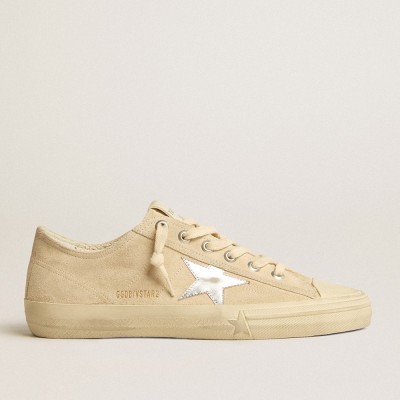 Golden Goose V-Star Sneakers In Pearl Suede With Silver Metallic Leather Star GMF00129.F005298.15542