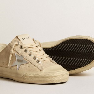 Golden Goose V-Star Sneakers In Pearl Suede With Silver Metallic Leather Star GWF00129.F005298.15542