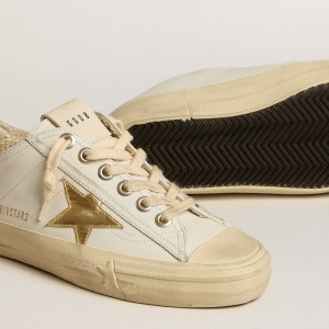 Golden Goose V-Star Sneakers In White Leather With Gold Metallic Leather Star GWF00129.F005292.10272